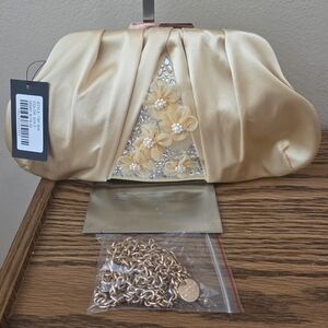 Badgley Mischka Gold Floral Embellished Clutch